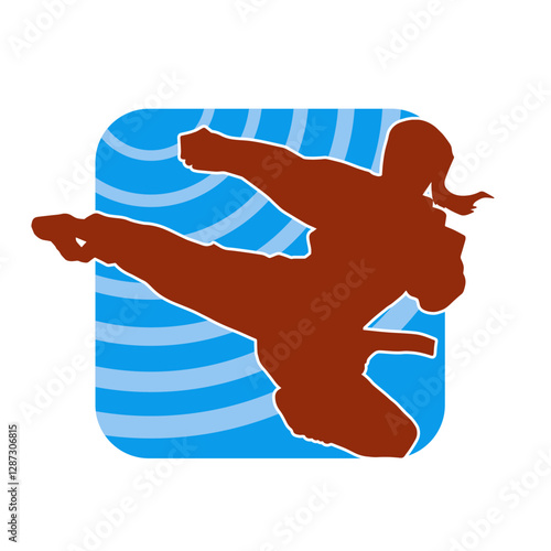 Silhouette of a woman kicking pose. Silhouette of a female martial art in action pose.