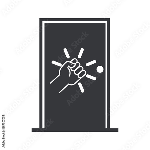 Isolated sign of an please hand knocking on a door before entering, perfect for concepts like arrival, entry, or communication