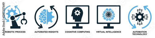 AI set icon vector featuring multiple related icons. Perfect for artificial intelligence, machine learning, and tech