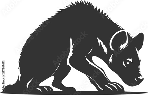 A hyena crouching low, stalking its prey silhouette vector