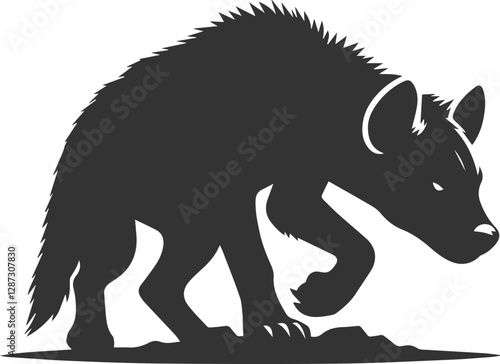 A hyena crouching low, stalking its prey silhouette vector