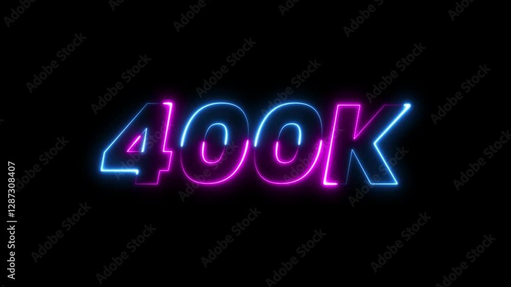 400k animation neon text effect video motion on black background. 400k Followers Celebration text animation. 400k animation neon text effect video motion on black background. 400k Followers Celebration text animation.