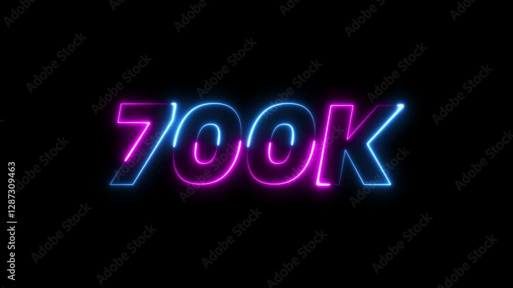 700k animation neon text effect video motion on black background. 700k Followers Celebration text animation.
