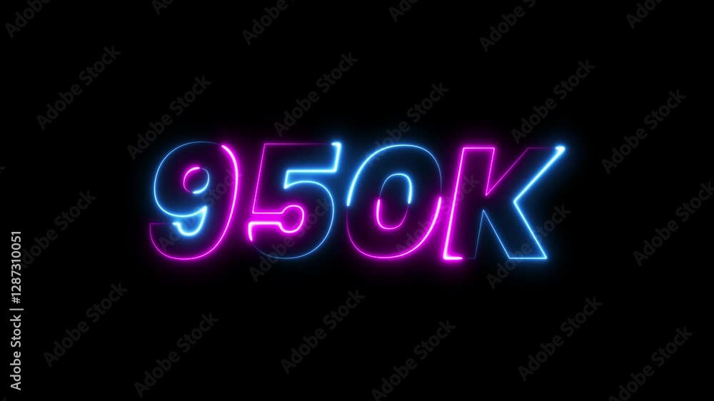 950k animation neon text effect video motion on black background. 950k Followers Celebration text animation. 950k animation neon text effect video motion on black background. 950k Followers Celebration text animation.