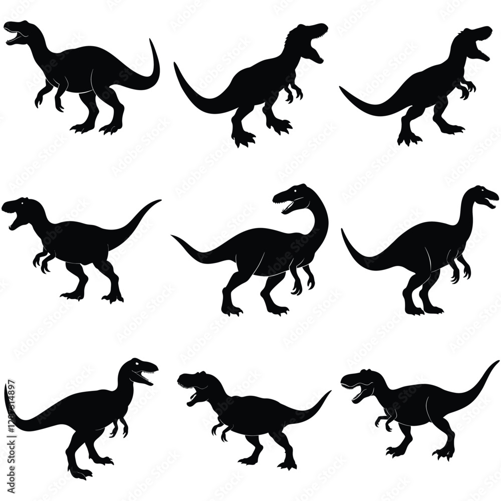 A set of Group Dinosaur vector Silhouette, isolated white background A set of Group Dinosaur vector Silhouette, isolated white background