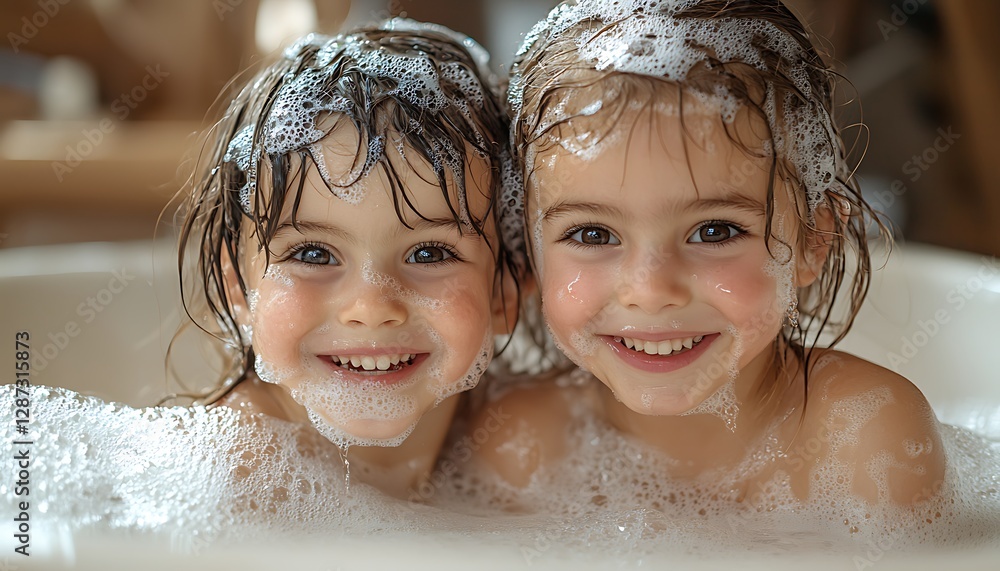 Children laugh and play with suds while washing dishes, turning a chore into a fun and engaging activity. Children laugh and play with suds while washing dishes, turning a chore into a fun and engaging activity.