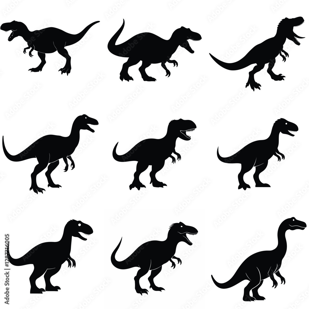 A set of Group Dinosaur vector Silhouette, isolated white background A set of Group Dinosaur vector Silhouette, isolated white background