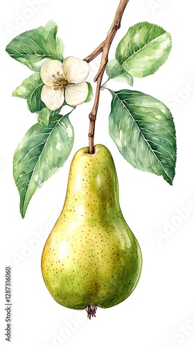 Pear on Branch Watercolor
