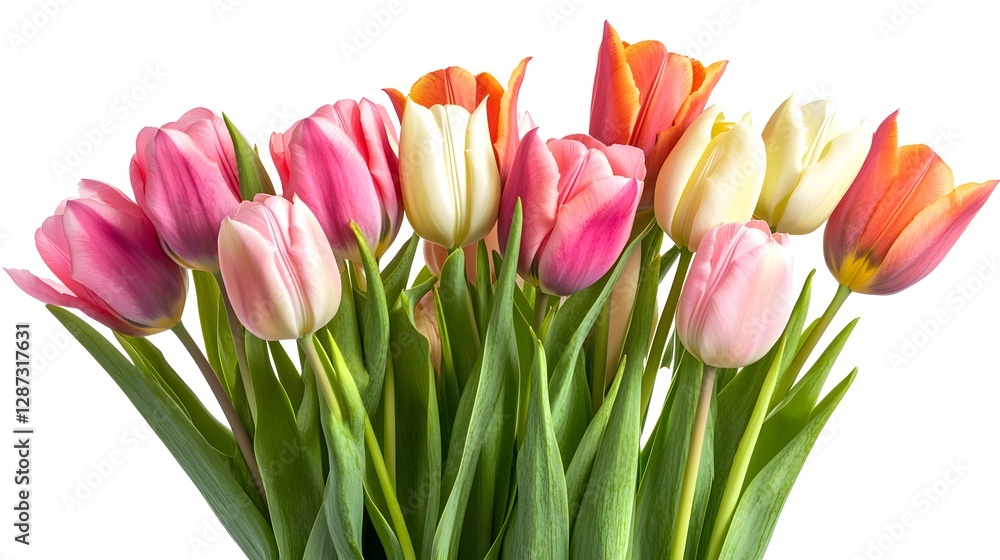 A fresh bunch of tulips, clean white background, transparent isolate A fresh bunch of tulips, clean white background, transparent isolate