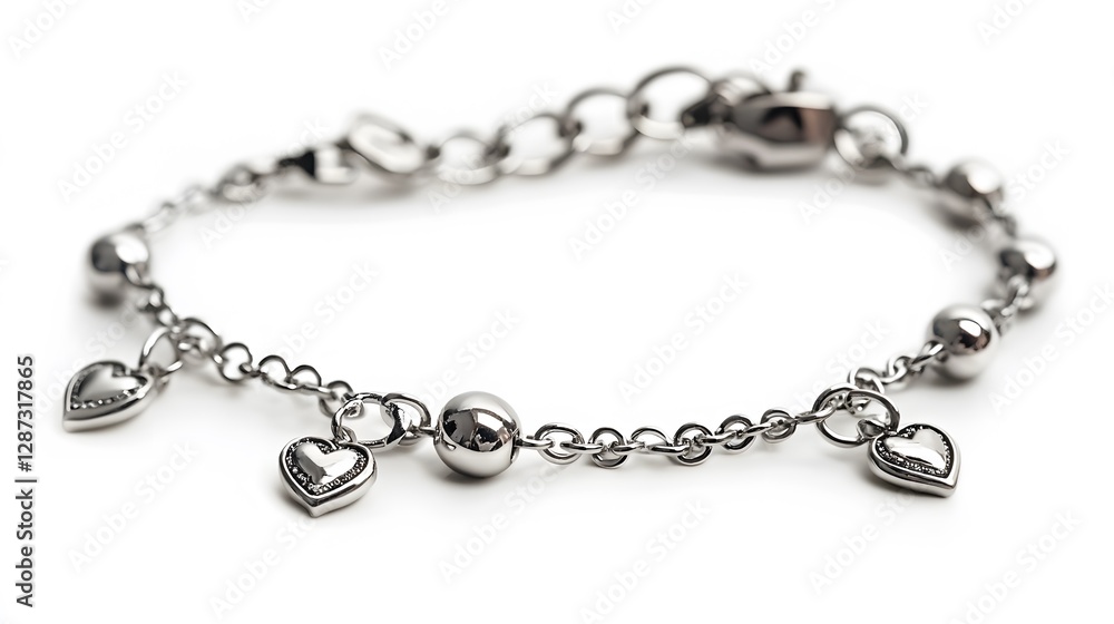 A silver bracelet with charms, clean white background, transparent isolate A silver bracelet with charms, clean white background, transparent isolate
