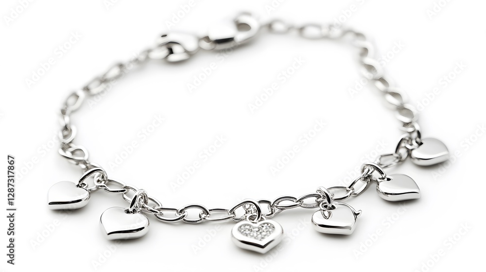 A silver bracelet with charms, clean white background, transparent isolate A silver bracelet with charms, clean white background, transparent isolate