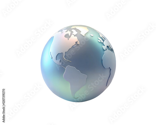 A modern holographic 3D globe icon with world map contours, isolated on white background, ideal for global, international, and technology-related content.