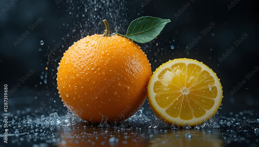 Water Droplet Citrus
A realistic 3D orange and lemon, covered in fresh water droplets, set against a dark, dramatic background. Water Droplet Citrus
A realistic 3D orange and lemon, covered in fresh water droplets, set against a dark, dramatic background.