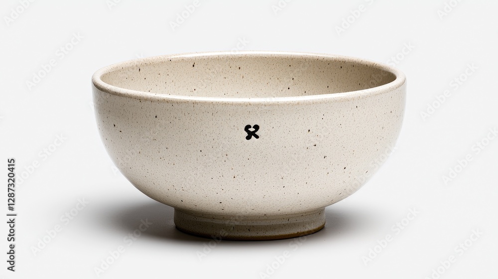 Cream-colored ceramic bowl on white background. Possible use tableware, cooking, interior design Cream-colored ceramic bowl on white background. Possible use tableware, cooking, interior design