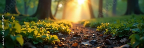 Wallpaper Mural A bunny's paw prints on a misty forest floor at dawn, misty forest, morning Torontodigital.ca
