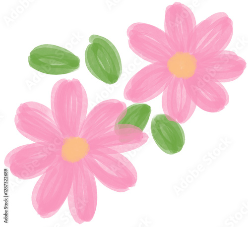 Illustration of a small Pink Daisy flower blooming