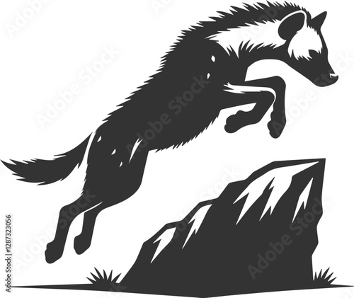 A hyena jumping from one rock to another animal silhouette vector