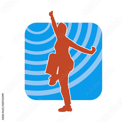 Silhouette of a slim female doing martial art pose. Silhouette of a martial art woman in action pose.