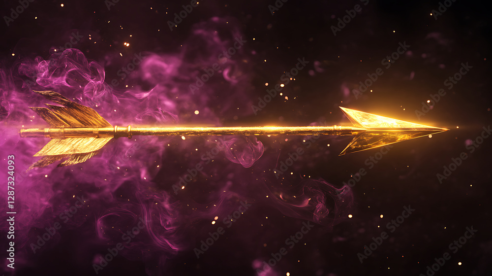 Glowing Gold Arrow Piercing Purple Smoke Glowing Gold Arrow Piercing Purple Smoke