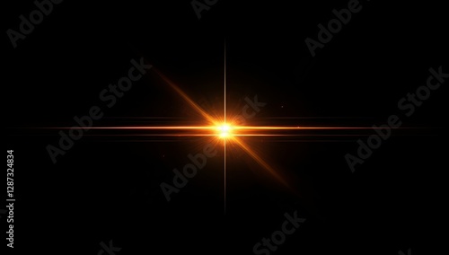 Orange lens flare, starburst, black background, overlay effect