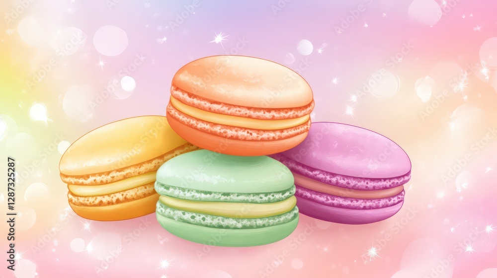 Colorful Macarons on Sparkling Background: A Sweet Treat Illustration Colorful Macarons on Sparkling Background: A Sweet Treat Illustration