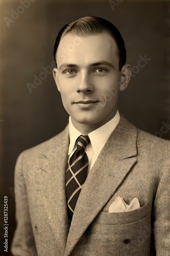 Elegant Vintage Business Man Portrait in Classic Suit Fashion Sepia Style