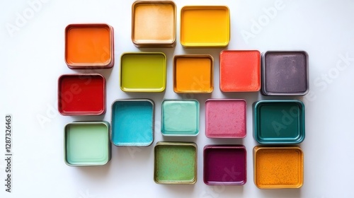 Colorful Square Containers Arranged on White Background