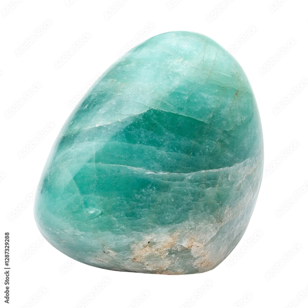 A Smooth Piece of Amazonite with Teal and Green Hues Isolated on Transparent Background A Smooth Piece of Amazonite with Teal and Green Hues Isolated on Transparent Background