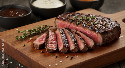 Sliced dry-aged flank steak
