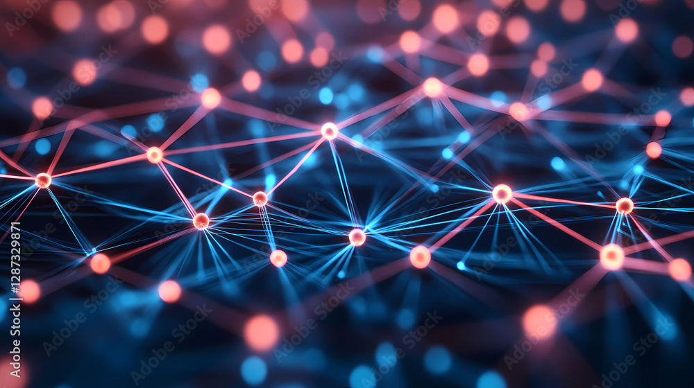 Blockchain network visualization with interconnected nodes -