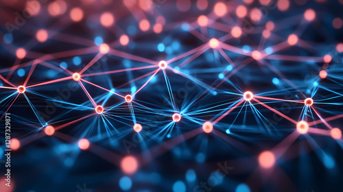 Obraz na płótnie Blockchain network visualization with interconnected nodes - w salonie