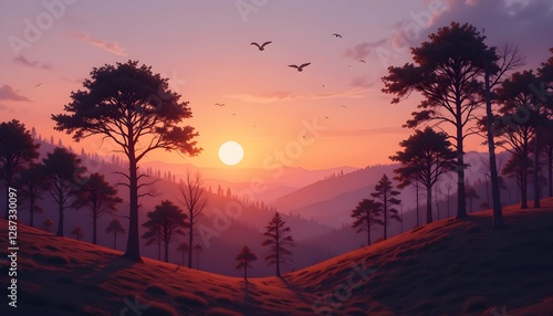 Low Poly Forest at Sunset