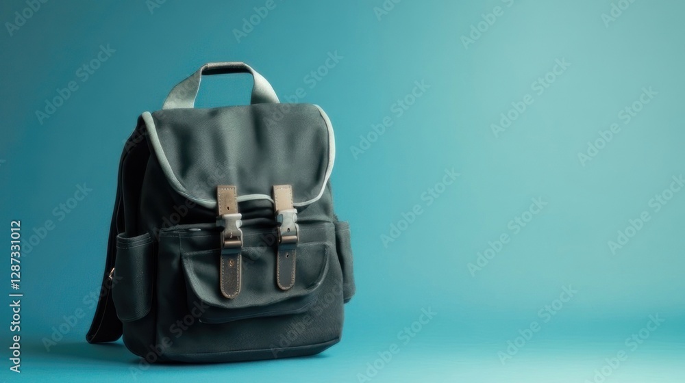 Naklejka premium Dark Backpack on Teal Background