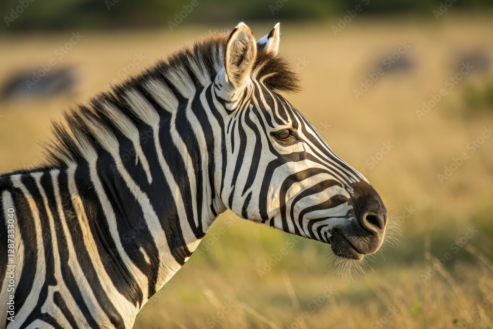 Zebra with striking black and white stripes in natural habitat Zebra with striking black and white stripes in natural habitat