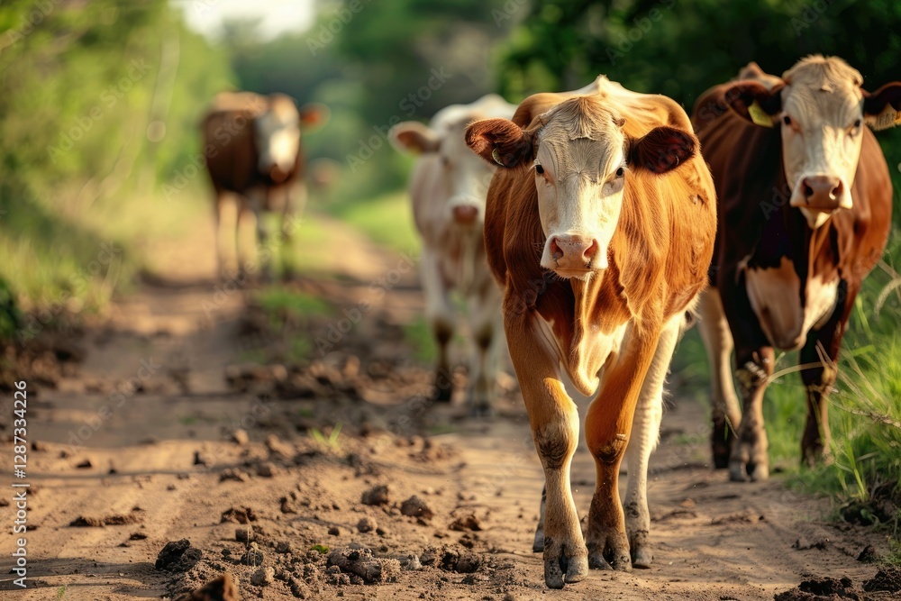 Pixel Perfect Picture of Closeup Cows Walking on Dirt Road Pixel Perfect Picture of Closeup Cows Walking on Dirt Road