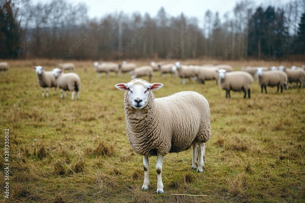 Vibrant Color Picture of a Herd of Sheep Are Grazing in a Field Vibrant Color Picture of a Herd of Sheep Are Grazing in a Field