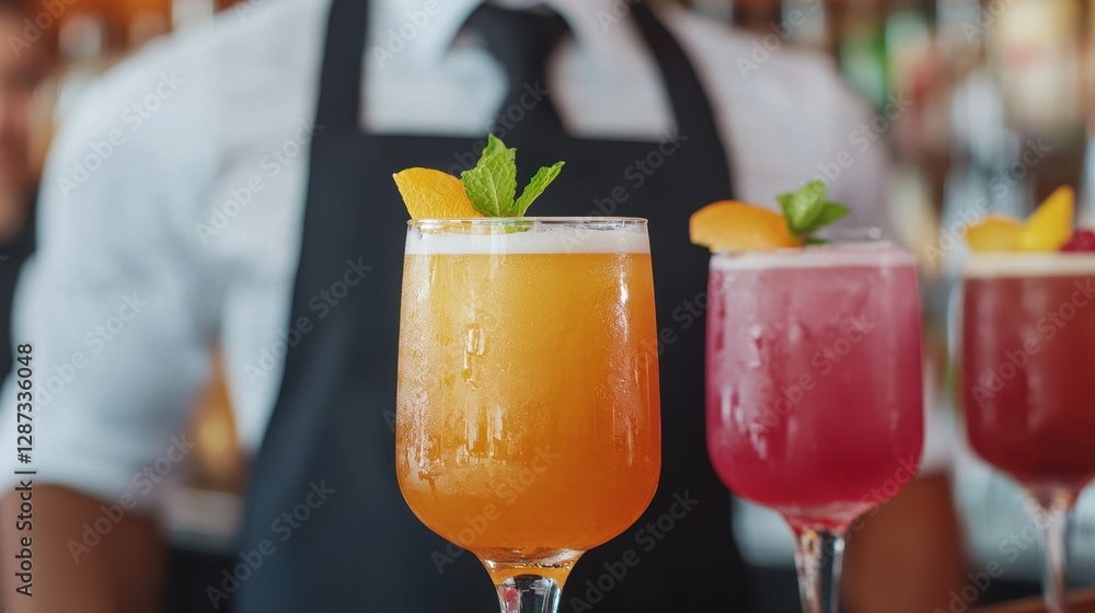 Refreshing Citrus Cocktails with Garnishes at the Bar Counter Refreshing Citrus Cocktails with Garnishes at the Bar Counter