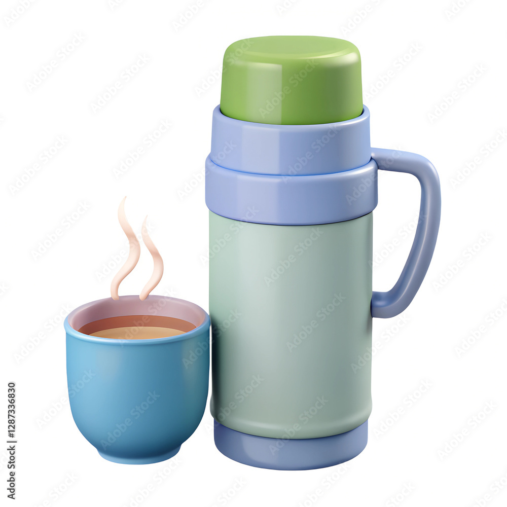 Obraz premium Thermos with hot drink, 3D illustration, winter beverage concept