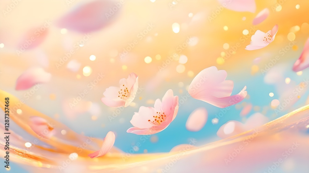 Fototapeta premium Pastel Pink Cherry Blossoms, Soft Background - Pastel colors