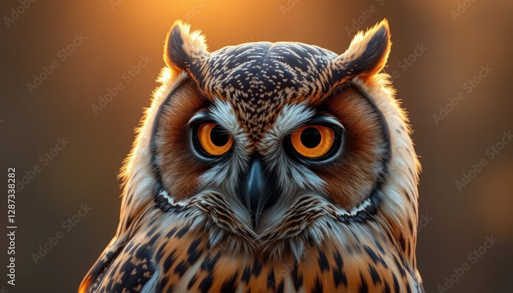 Obraz premium Closeup Portrait of an Owl with Intense Gaze at Golden Hour