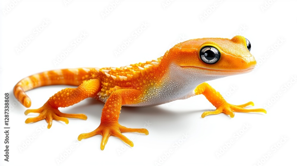 Fototapeta premium Vibrant orange gecko studio setting close-up photography white background macro view animal behavior