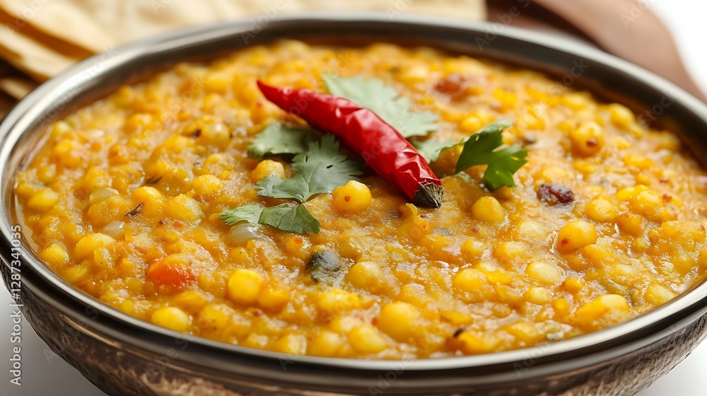 A plate of delicious khichdi on a white background A plate of delicious khichdi on a white background