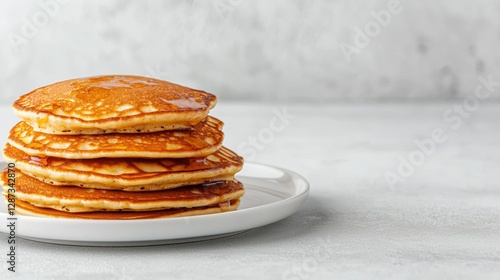 Wallpaper Mural Stack of golden pancakes on a white plate, breakfast, light background. Possible use Food photography, cooking blog Torontodigital.ca