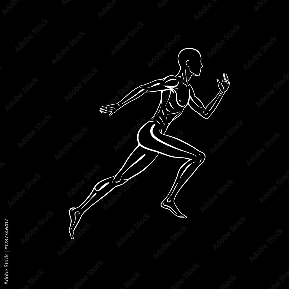 Obraz premium A humanoid figure outlined in white lines is running.