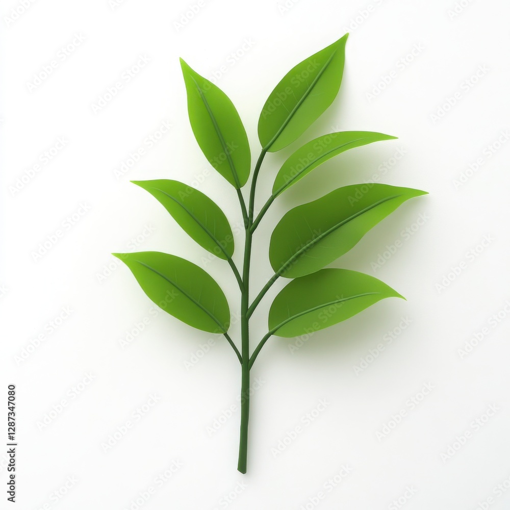 Fototapeta premium Green Leafy Branch on White Background for Natural Design Elements