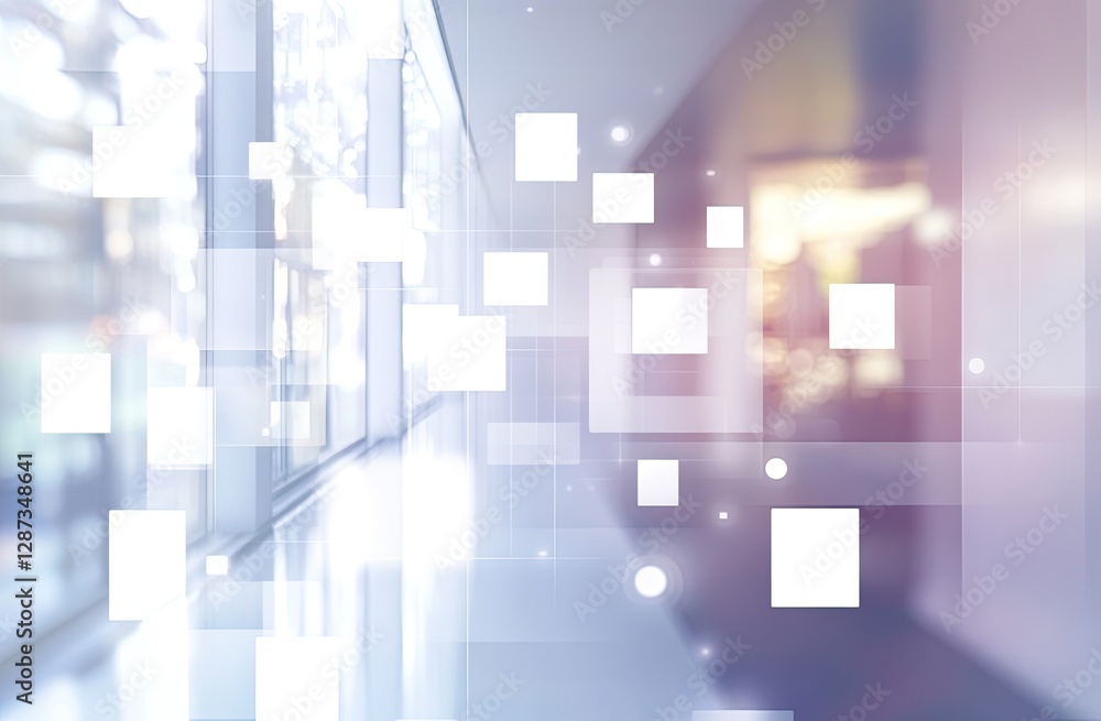 Abstract office interior with digital squares overlay Abstract office interior with digital squares overlay