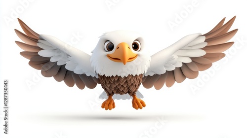 Adorable Cartoon Eagle in Flight Against White Background