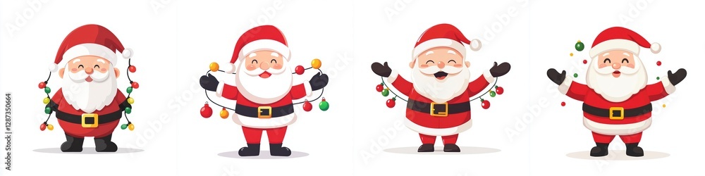 Festive Santa Claus Figures with Holiday String Lights Cheerful Joyful Xmas Christmas Characters Festive Santa Claus Figures with Holiday String Lights Cheerful Joyful Xmas Christmas Characters
