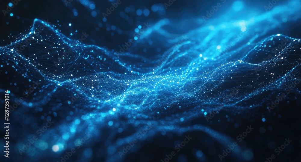Abstract digital wave of glowing particles in dark space Abstract digital wave of glowing particles in dark space