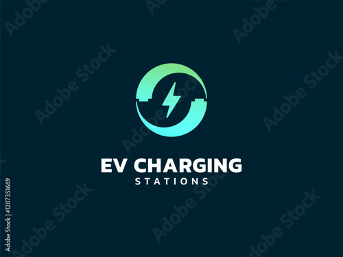 Electric vehicle charging with battery symbol circle movement twisted infinity logo vector design concept. EV charging logotype symbol for Electric Car, EV station, ui, business, clean energy, website